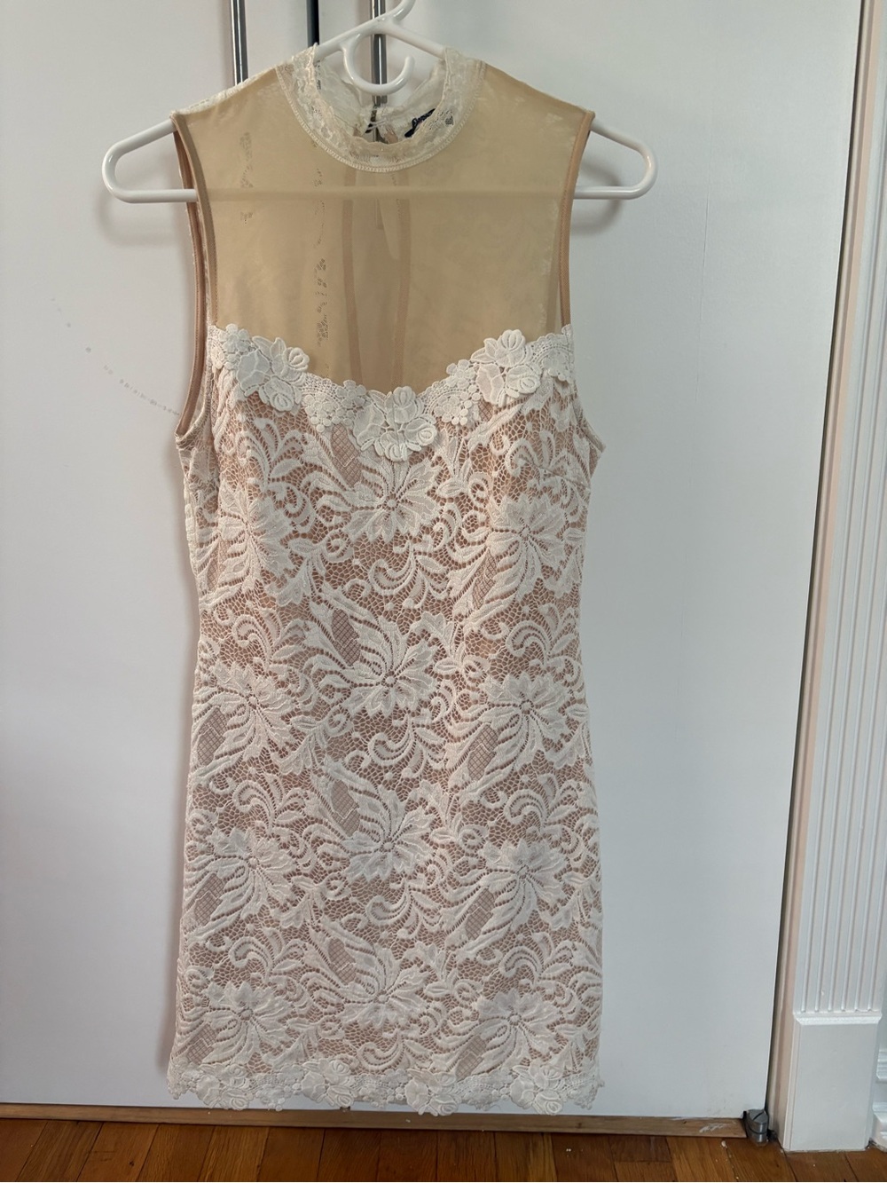 privy Nude and White Lace Sleeveless Midi Dress
